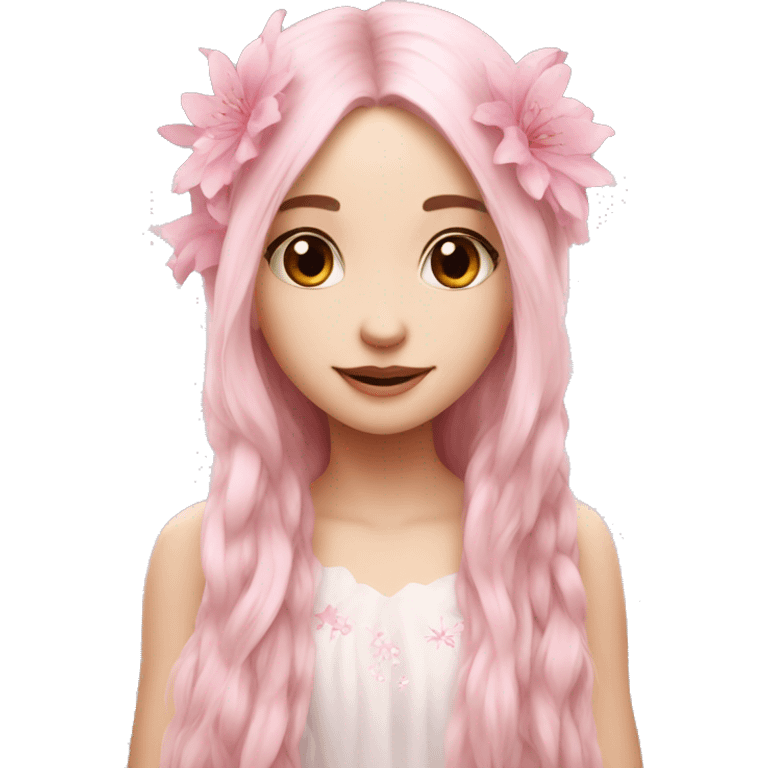 Beautiful, flower, fairy, pink, white, long hair, wings emoji