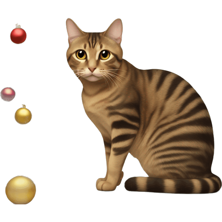 Brown striped cat sitting Christmas tree  emoji