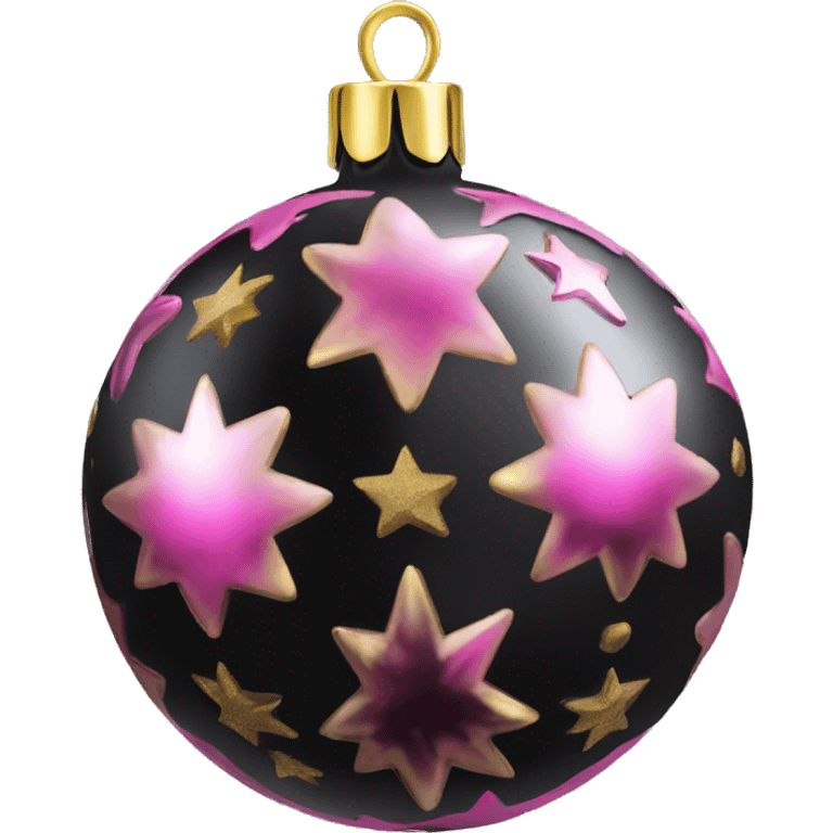 Realistic black and pink metallic christmas bauble with gold accents.  emoji