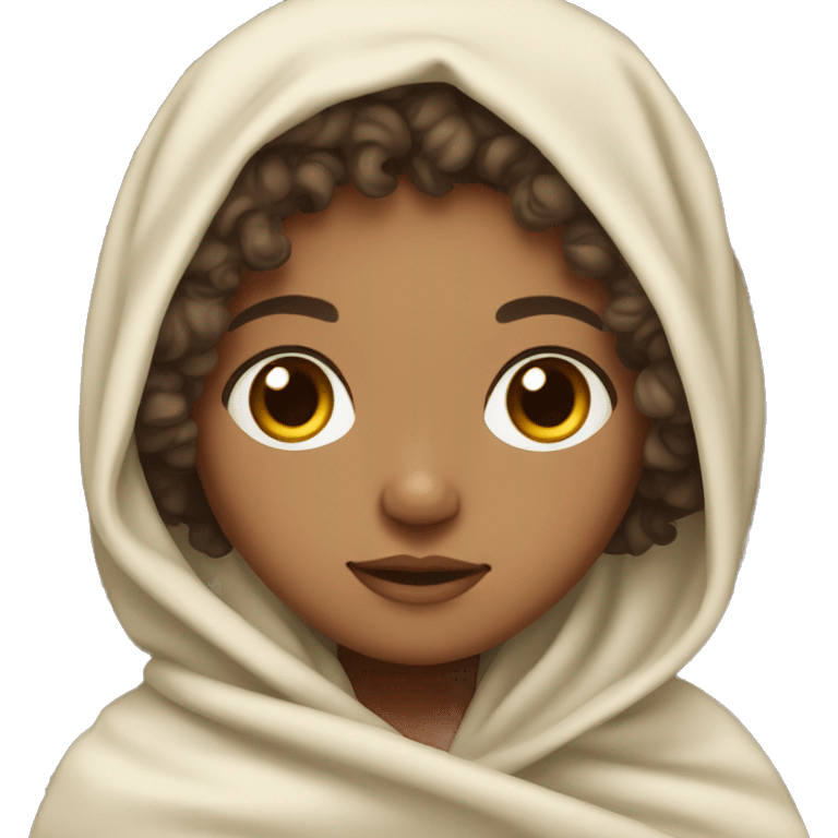 Light skin girl with curly hair and brown eyes in blanket  emoji