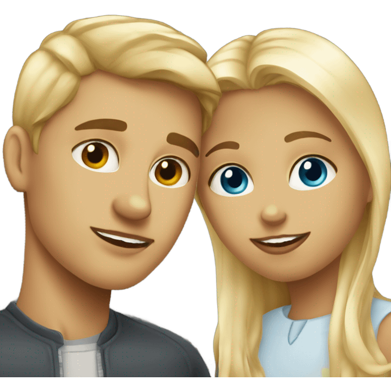 Blonde Estonian girl and tanned American boy kissing emoji