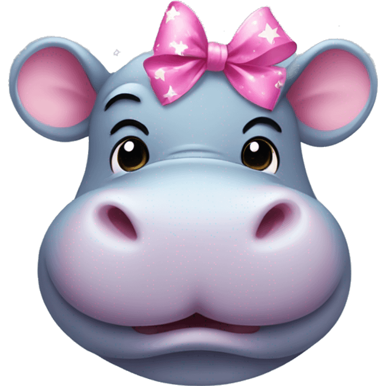 Hippo with little pink bow and sparkling stars make it look cute and inspired by moo deng  emoji