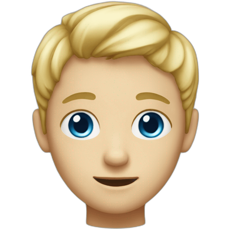 a blond boy with blue eyes who has a big head emoji