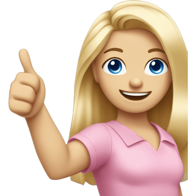 Blonde hair blue eyed girl with pink shirt giving thumbs up emoji