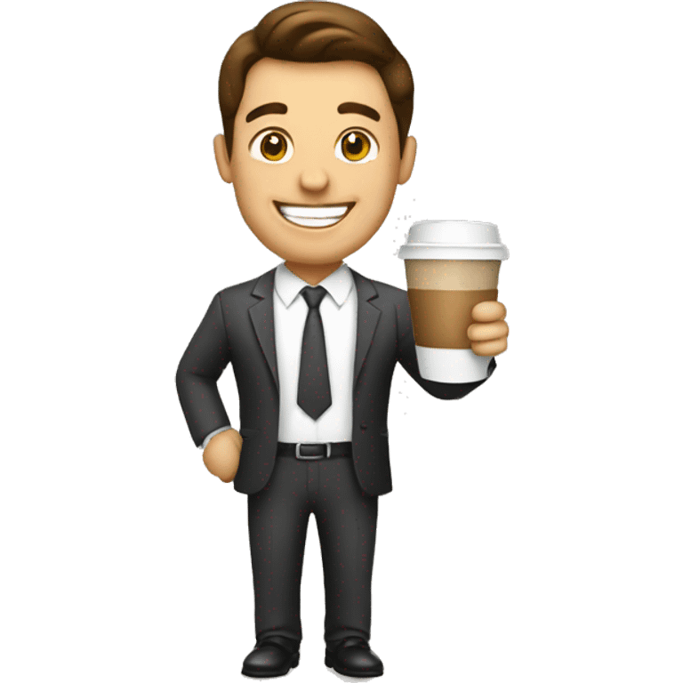 Happy business man holding a coffee  emoji