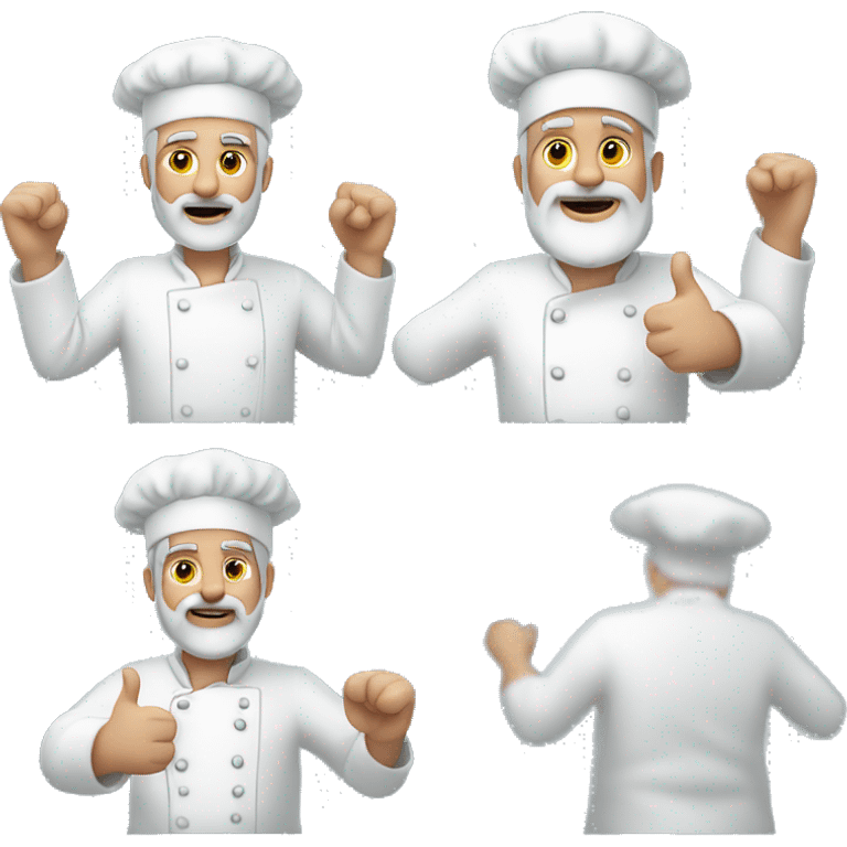 White haired and bearded cook man chef cook. with both hands raised emoji