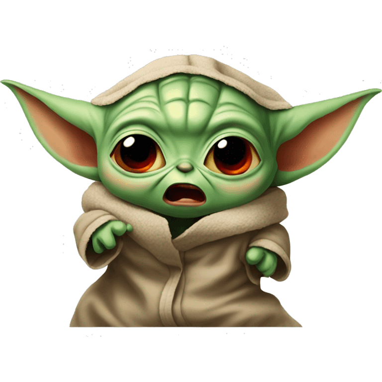 Baby Yoda screams in terrible anger. His whole face is red with rage. emoji