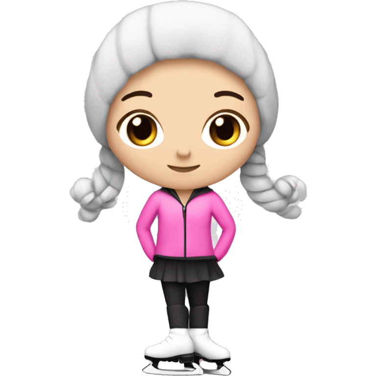 Figure skater, white girl with black hair pink outfit skater in ice skates  emoji