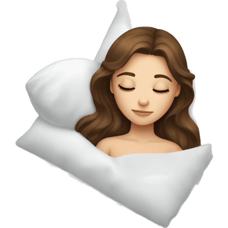 girl with brown hair sleep with white pillow  emoji