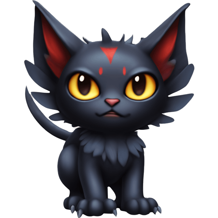 Cute edgy cool realistic vampiric dark eldritch fantasy Litten-Fakémon-Digimon with bat-wings as ears full body emoji