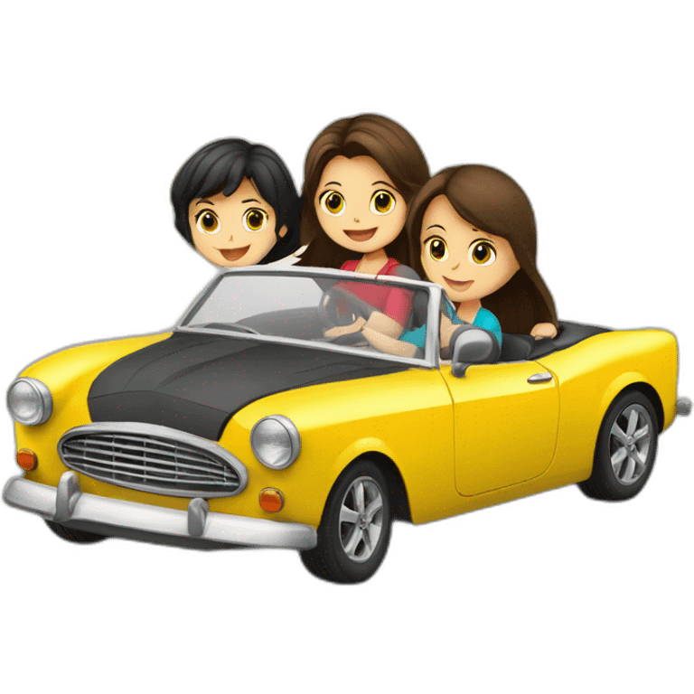 3 Brunette-boys-and-brunette-girl-roadster-car-driving emoji