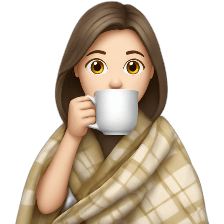 White Girl drinking tea with blanket on emoji