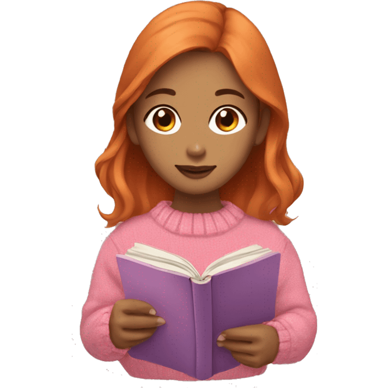 Asain brown orange hair girl reading book with pink sweater emoji