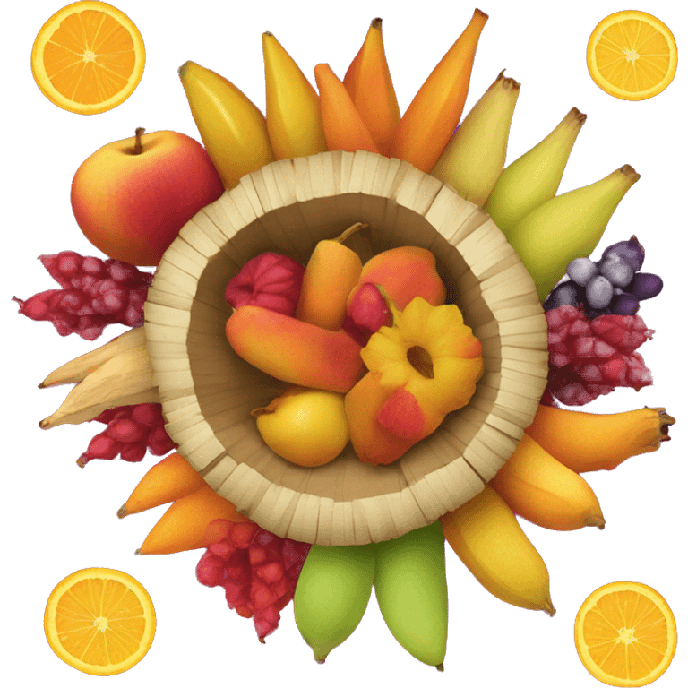 dry husks surrounding a brightly colored fruit-like center.  emoji