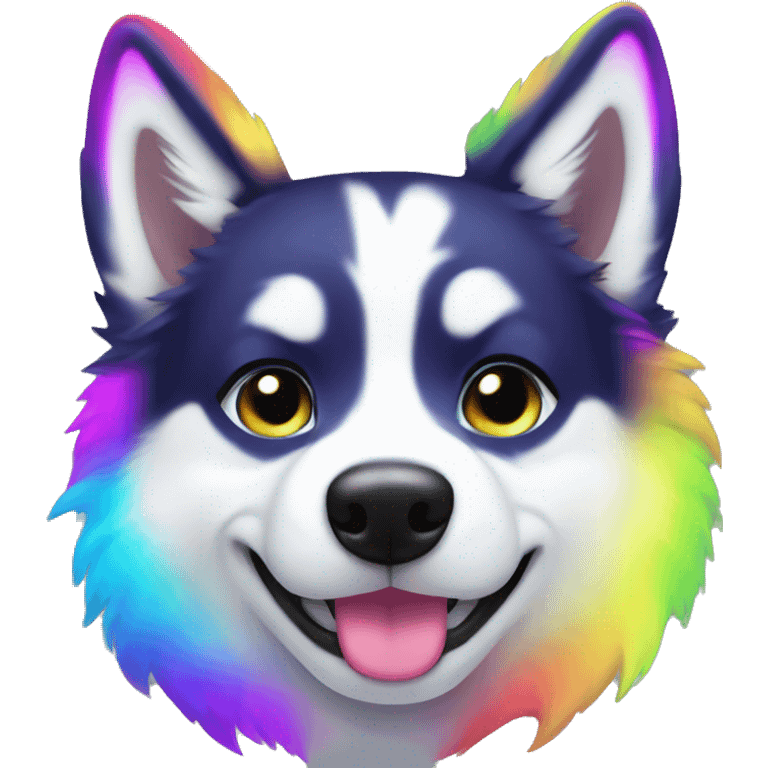 neon rainbow husky cute emoji