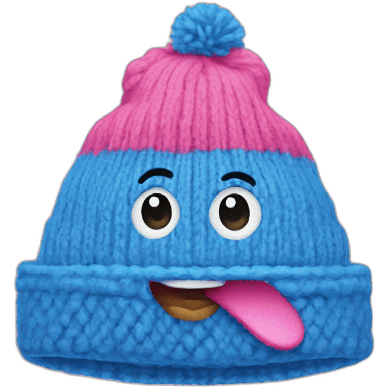 blue triangle with a pink woolen hat emoji