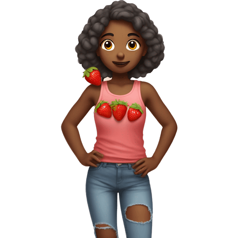 Girl cloudwatching in tank top holding a strawberry emoji