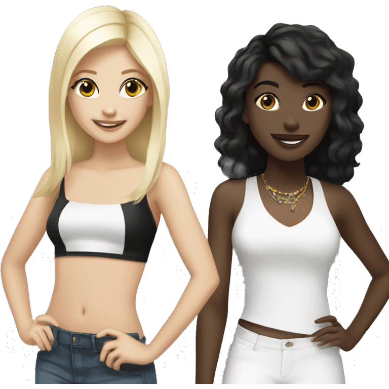 Black girl black hair and white blonde girl partying emoji