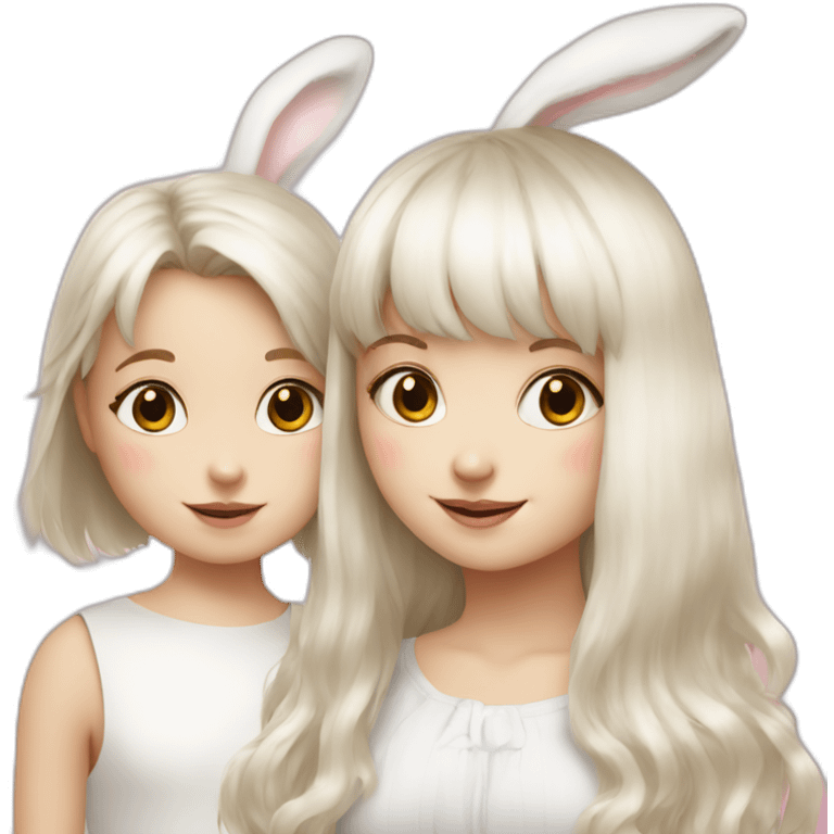 white rabbit with a little girl with bangs emoji