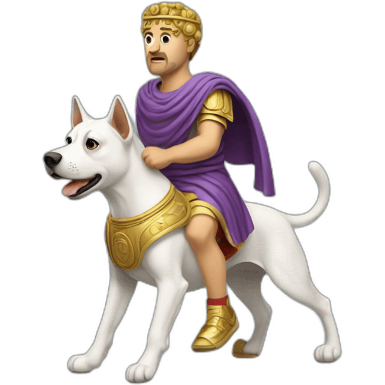 Roman imperator wearing running shoes driving a dog emoji