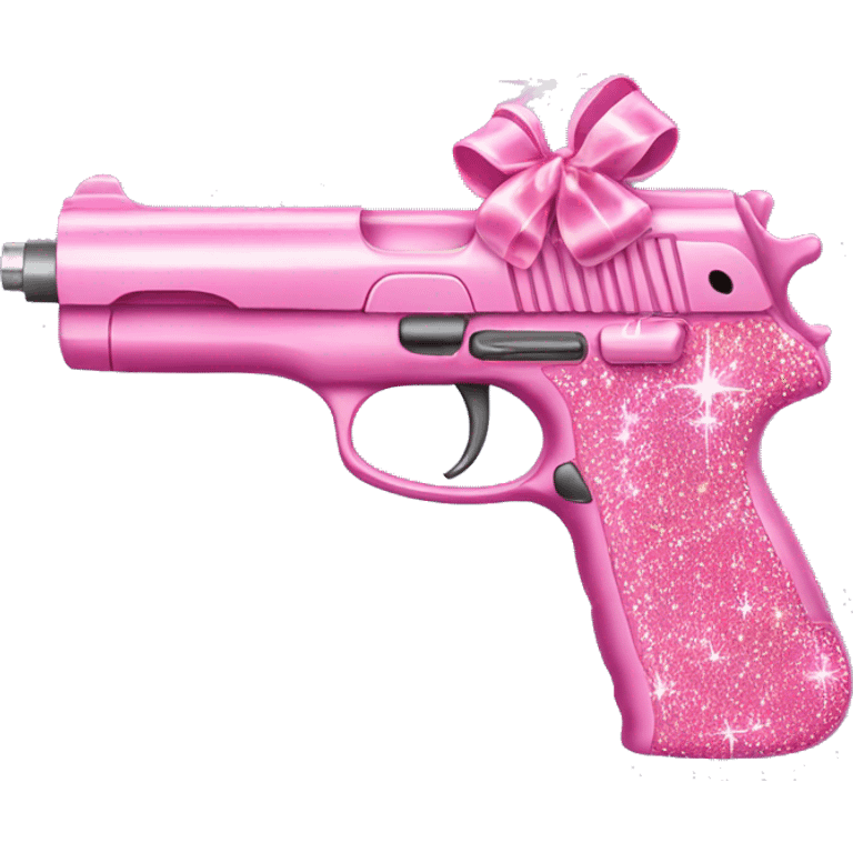 Pink gun with sparkles all over with a bow emoji