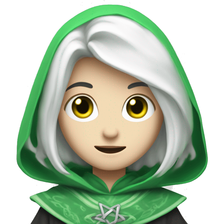 teenage white-skinned wizard with black hair green eyes in green disgue emoji