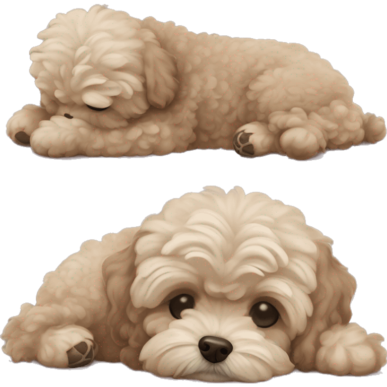 Old Dog maltipoo ash brown fur full body curled up sleeping  emoji