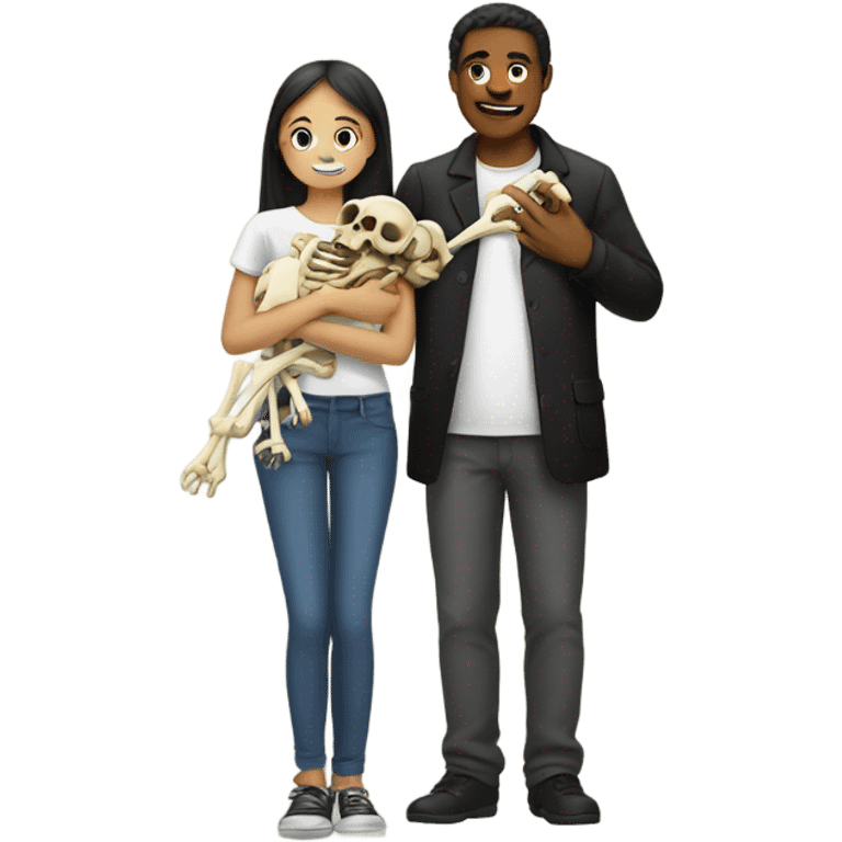 Guy holding a girl while holding bones emoji