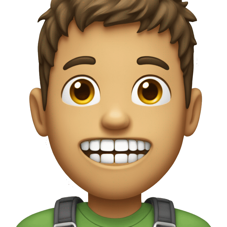 A boy having teeth like bottle opener with his lower part of lip slightly bakwards and upper teeth to the front emoji