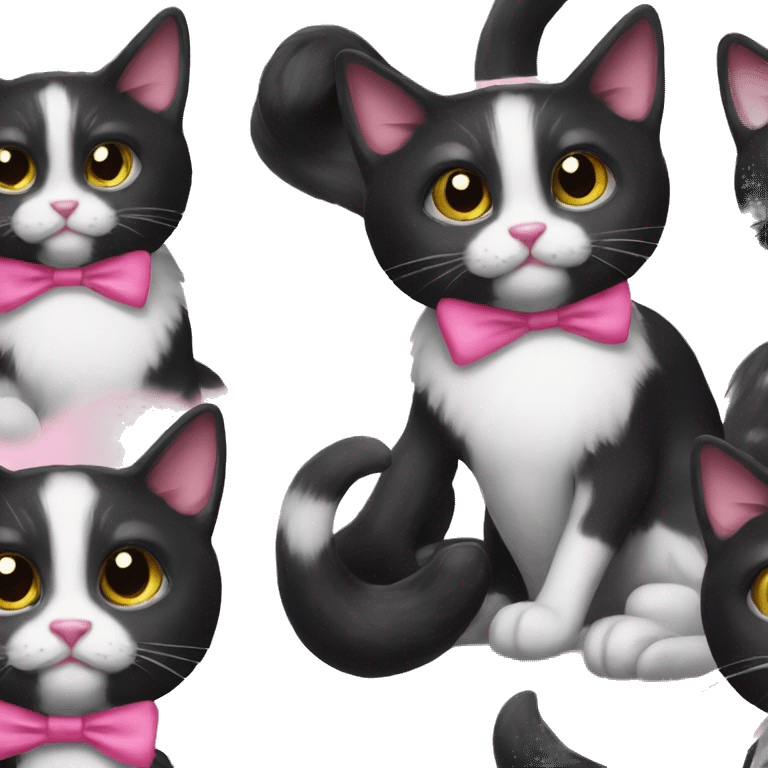 Tuxedo cat with pink bow  emoji