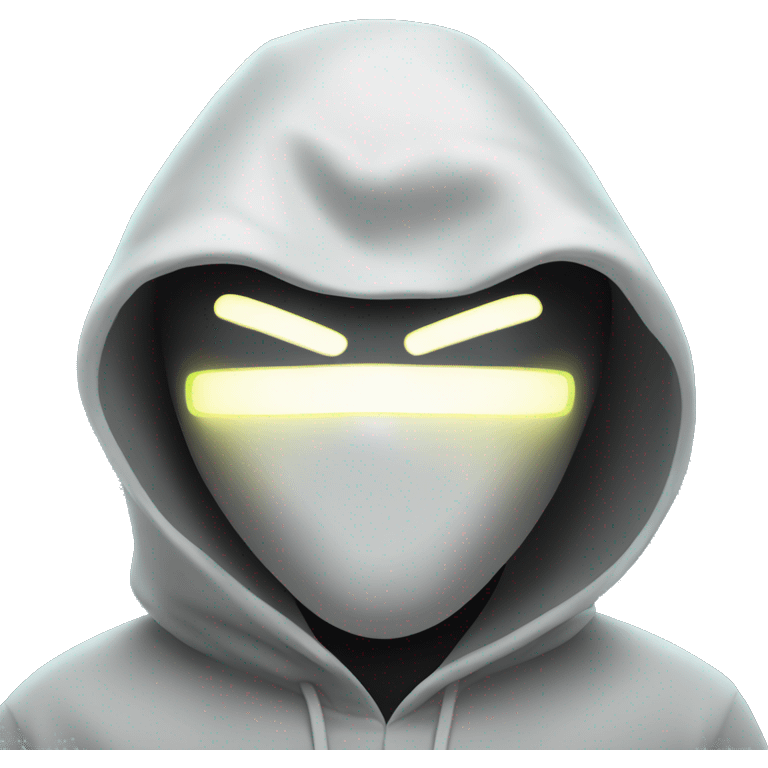 hooded masked man with a laptop and bright glowing white eyes  emoji