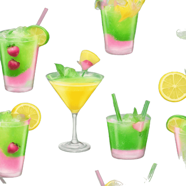 Cocktail drink Green RedY ellow Pink emoji