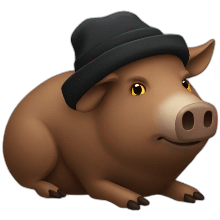 Really sad brown boar in a black winter hat emoji