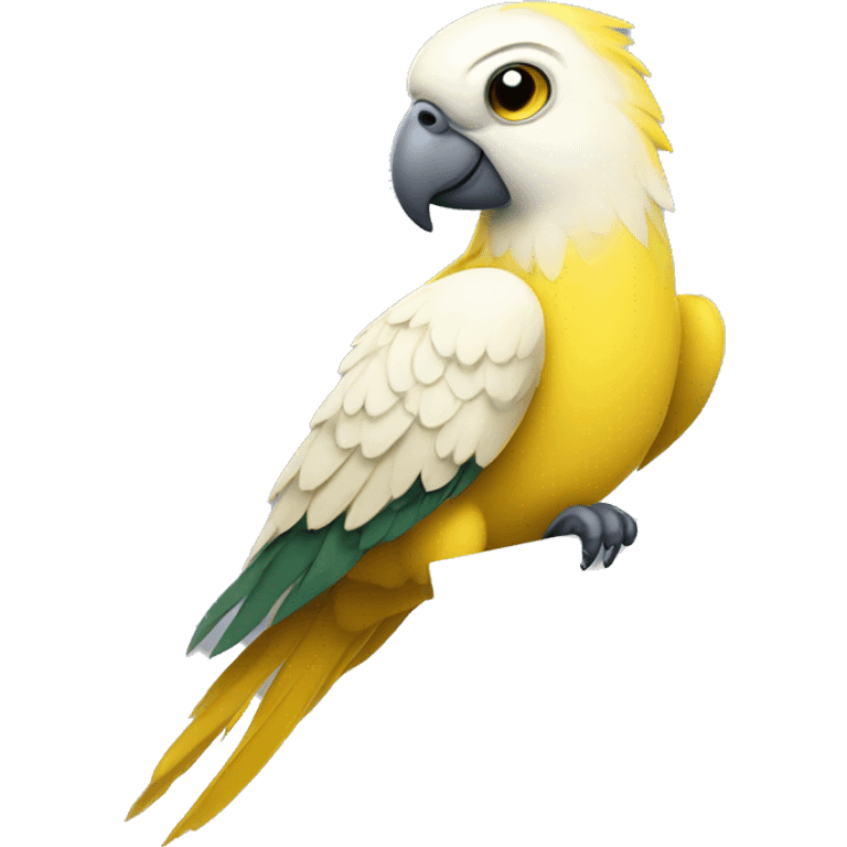 white and yellow parrot  holding a sign with the inscription  emoji