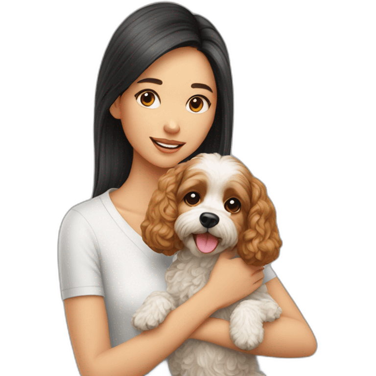 a cavapoo dog with a chinese girl emoji