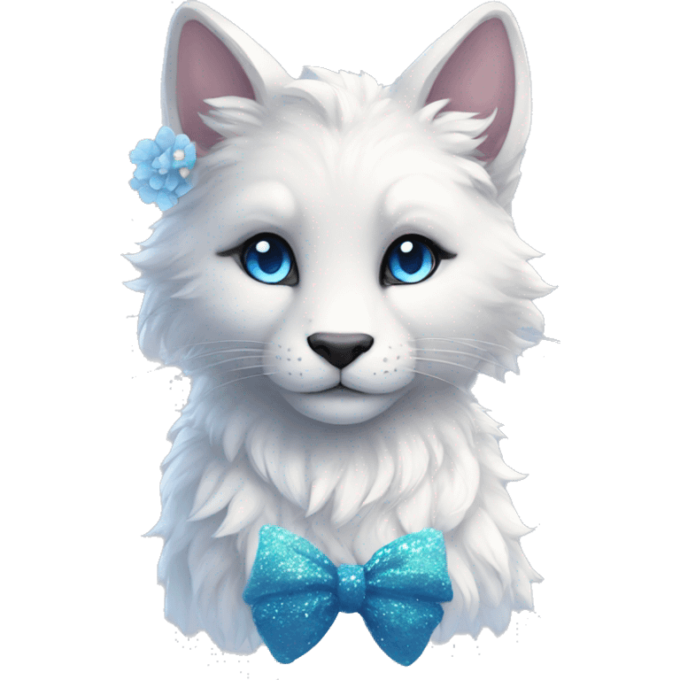 Anthro Cute Cool Kawaii gorgeous sparkly ethereal fantasy animal creature with blue eyes furry sona with flowers and bow tie beautiful aesthetic emoji