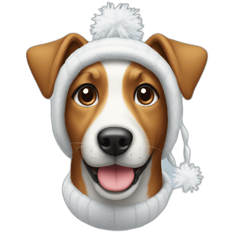 A dog smiling wearing a snow hat emoji