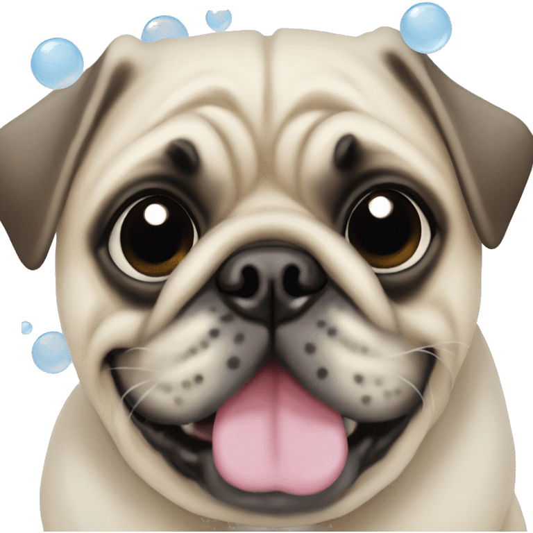 Dog pug with bubble around emoji