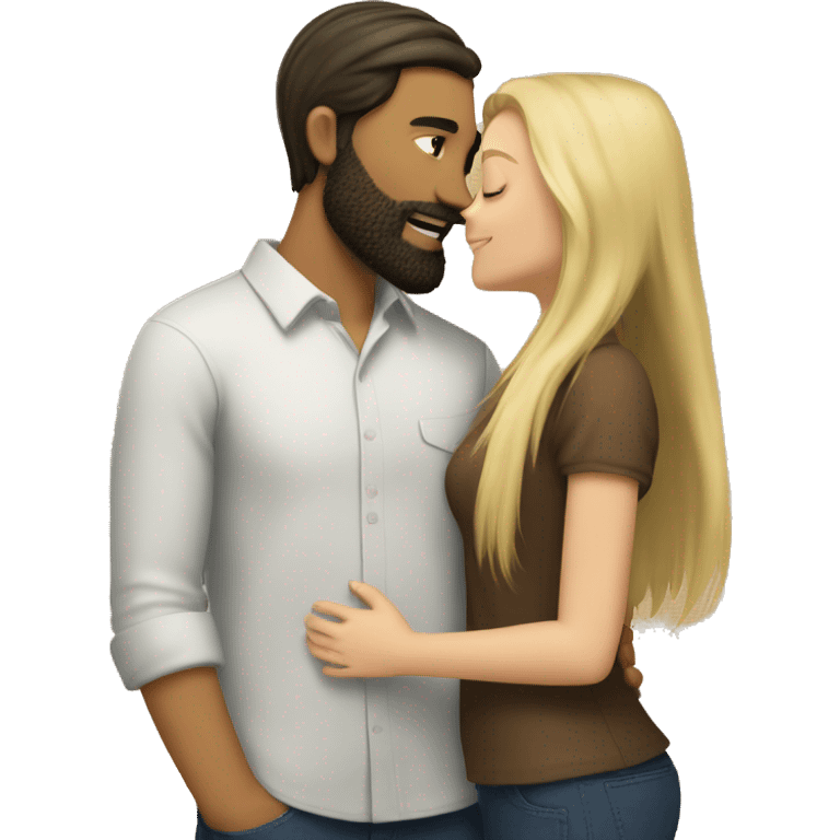 Brunette guy with beard kissing blond girl with long hair emoji