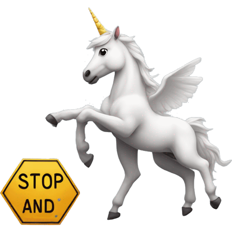 unicorn carrying a stop sign emoji