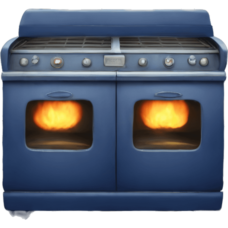 Realistic vintage  navy blue oven with cookies baking inside of it. emoji