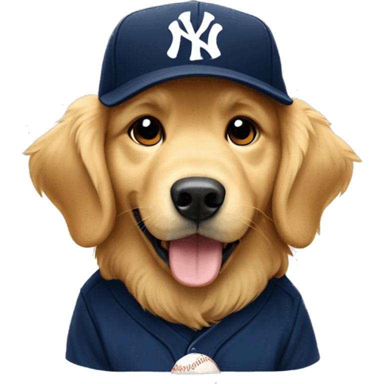 Golden retriever with Baseball team Yankees Hat on emoji