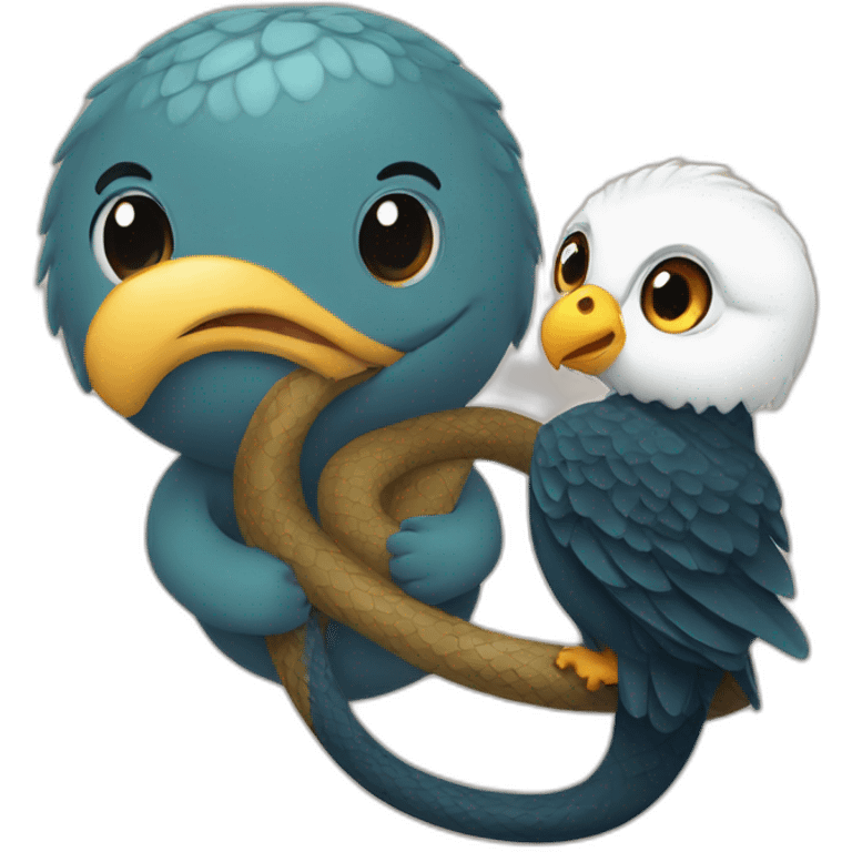 Cute snake hugs the eagle emoji