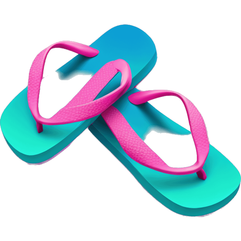 Realistic hot pink and dark turquoise gradient pair of summer flip flops isolated. emoji