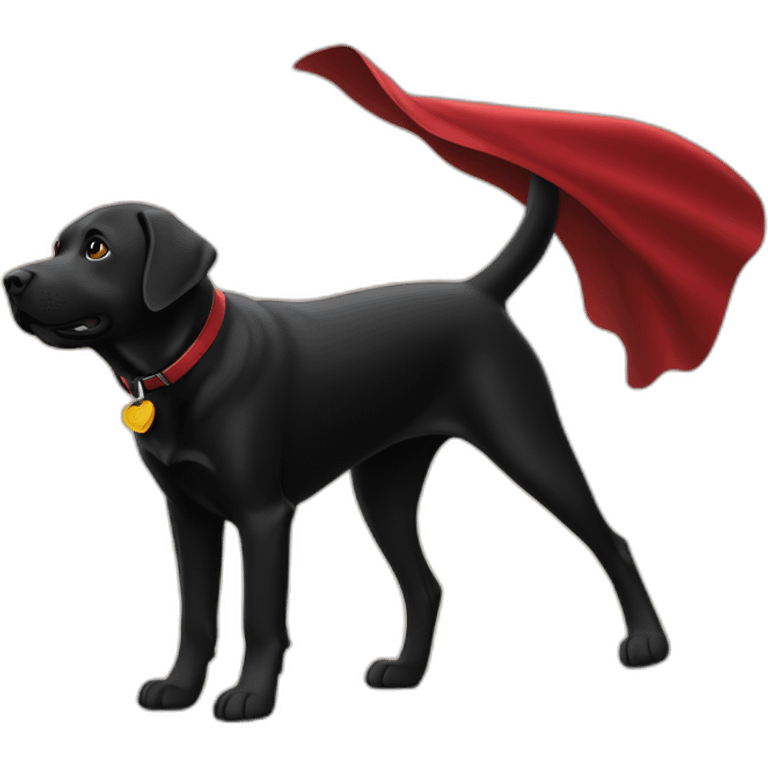 Un labrador noir qui vole dans le ciel avec une cape rouge emoji