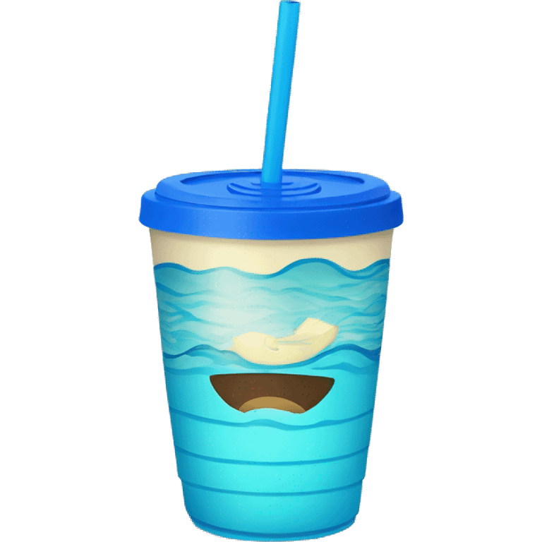 blue water cup with short blue straw and blue lid with "roro" written on it emoji