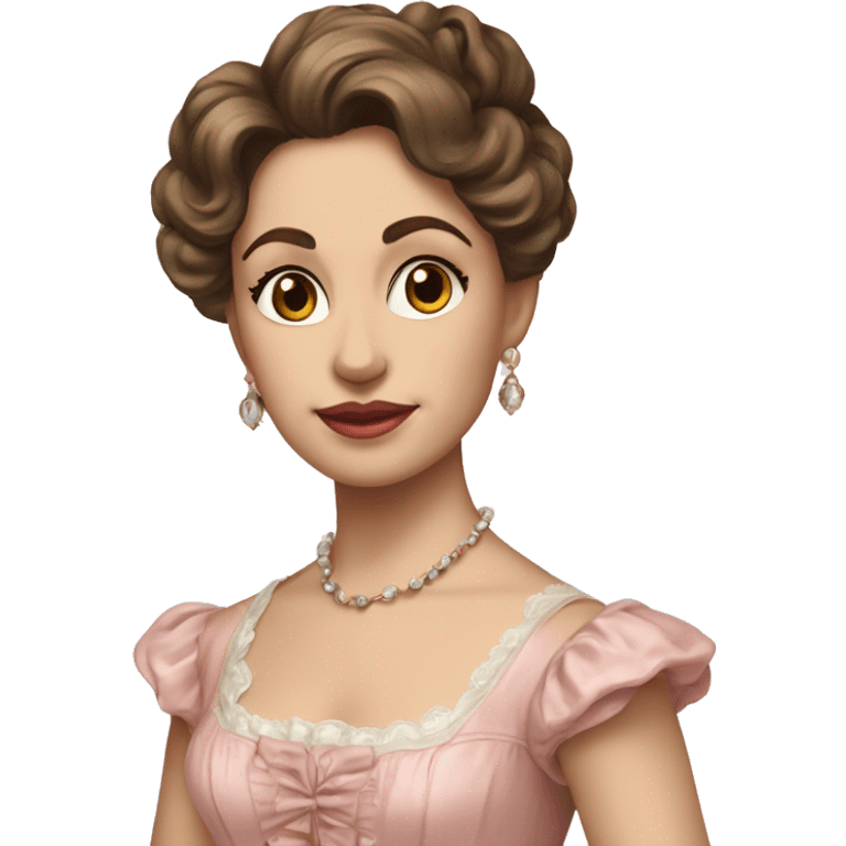 vintage rococo mixed woman with brown hair in a light pink gown  emoji