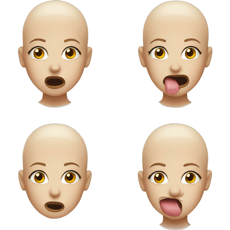 Bald girl with popped white gum in her mouth emoji