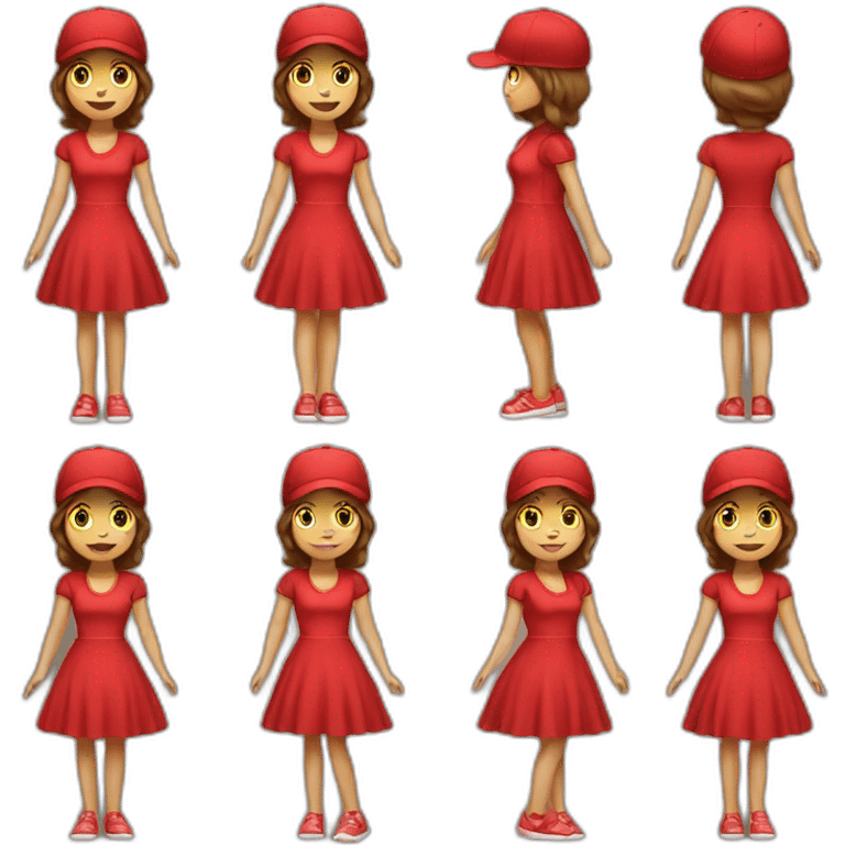 girl wearing a red dress and a cap full body emoji