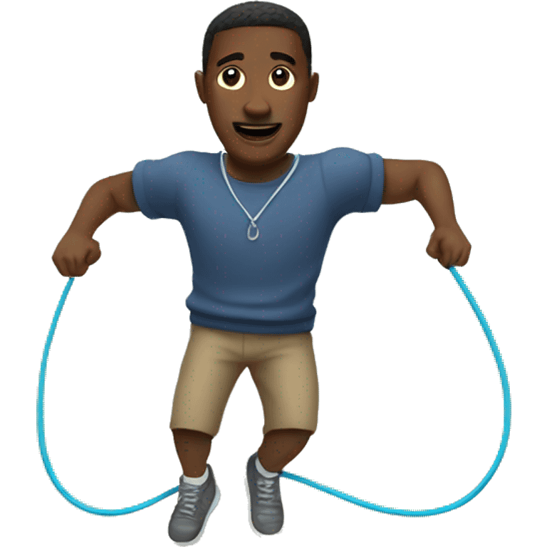 Black man in sweater jumping rope emoji